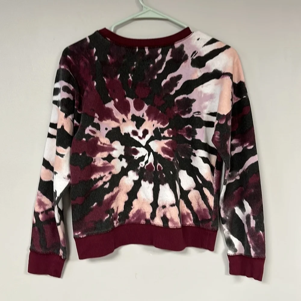 Girls' Justice maroon and dark gray tie-dye sweatshirt, logo in great shape!, L